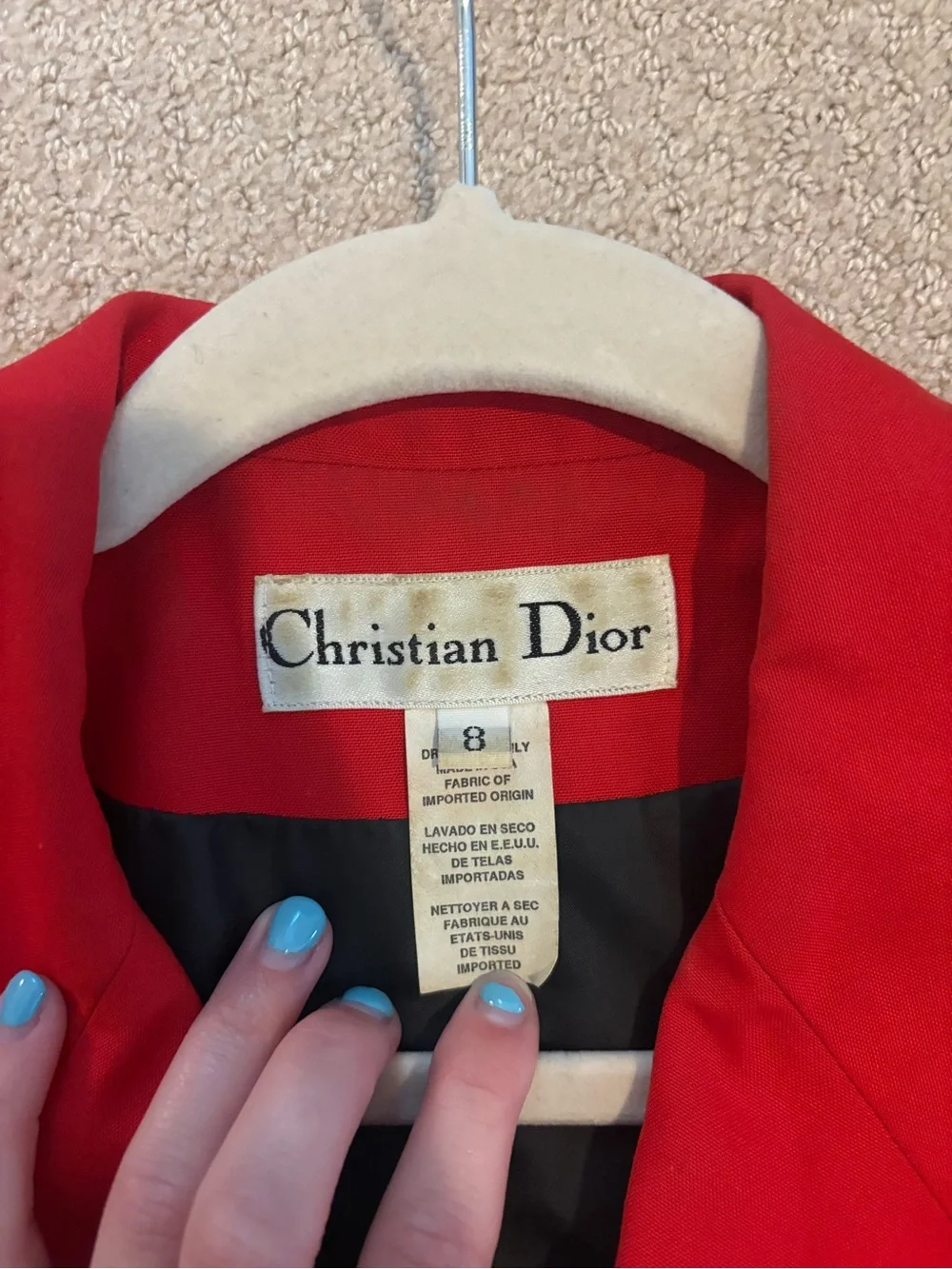 Vintage Christian Dior Black Red Short Sleeve Blazer Size 8
